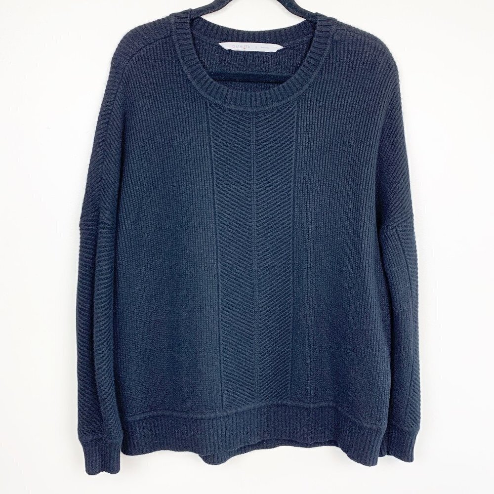 Athleta Heavy Knit Merino Wool & Cashmere Blend Crew Neck Black Sweater Small